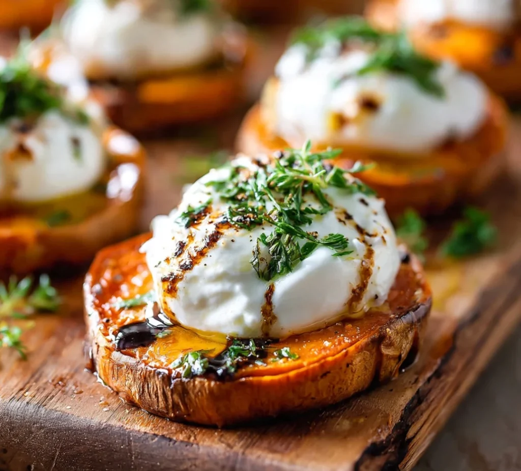 Melty Burrata Sweet Potato Appetizers & Easy to make and Tasty