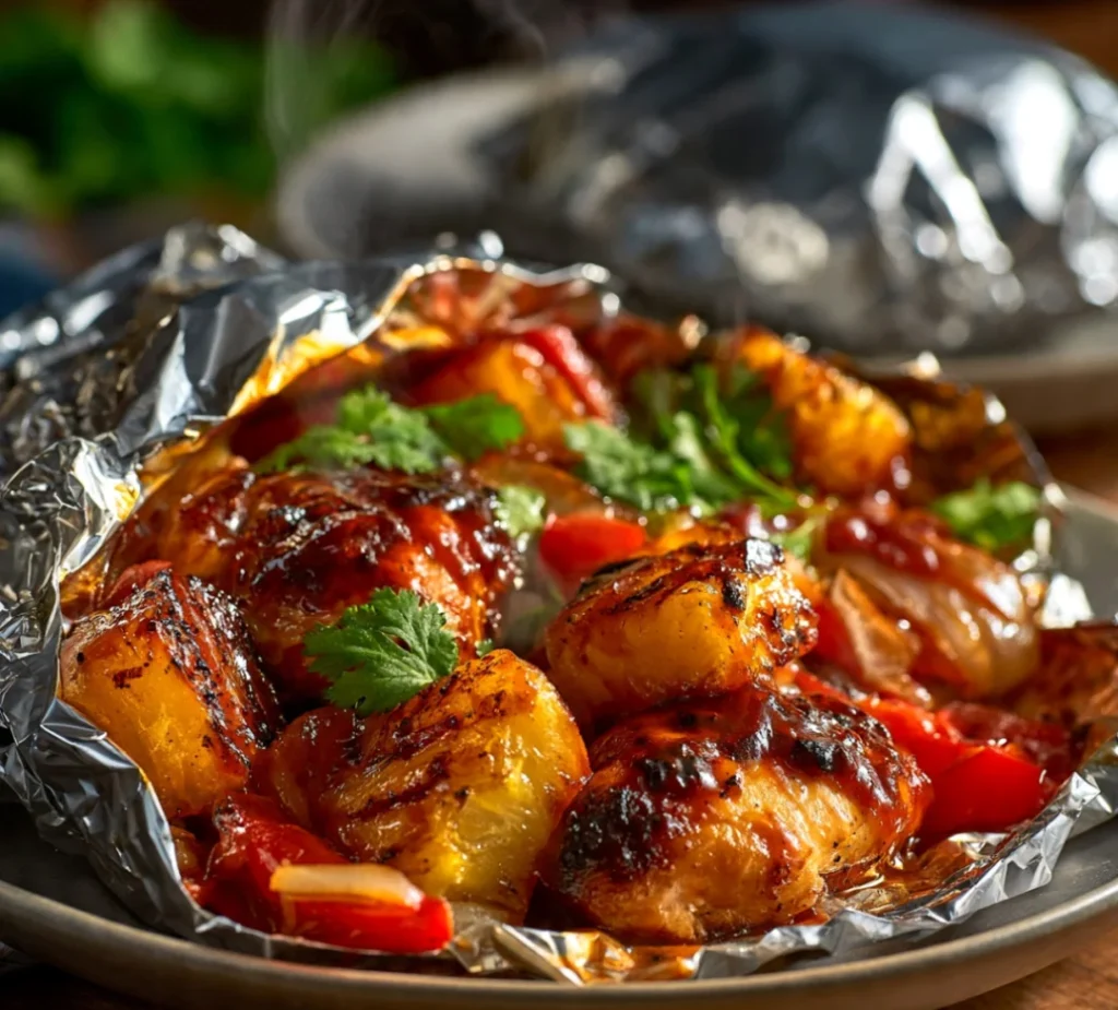 Pineapple BBQ Baked Chicken Foil Packets in Oven for Easy Dinner!