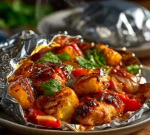 Pineapple BBQ Baked Chicken Foil Packets in Oven for Easy Dinner!
