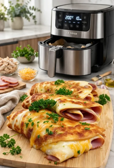 Air Fryer Chicken Ham & Cheese Wraps