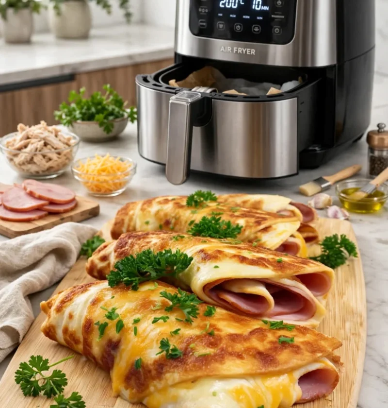 Air Fryer Chicken Ham & Cheese Wraps