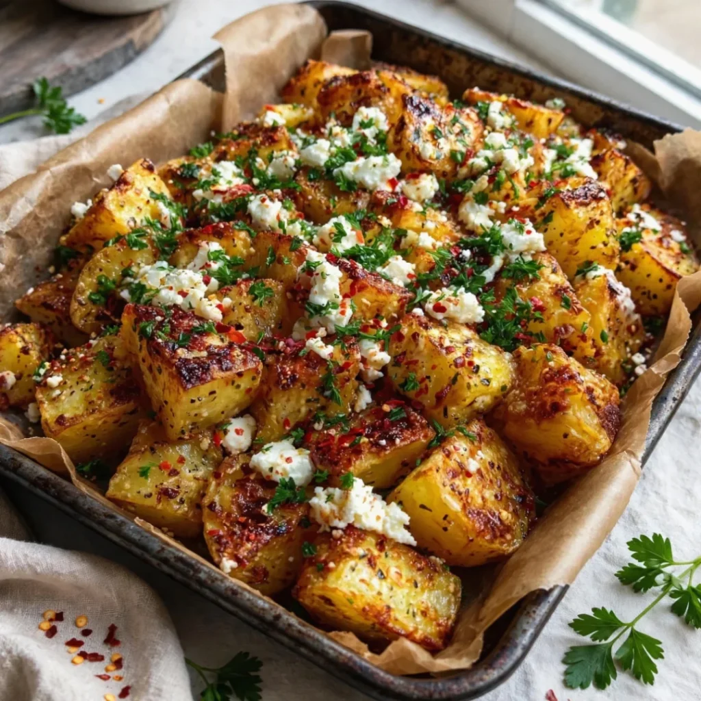 Healthy Baked Feta Potatoes | Easy Oven Recipe