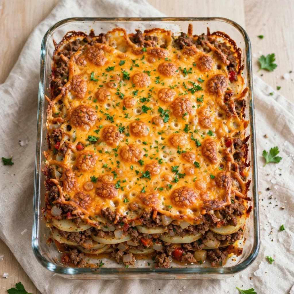 Layered Ground Beef Casserole - Layered Ground Beef Casserole