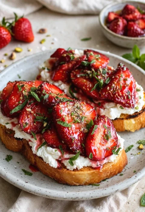 Roasted Strawberry Whipped Ricotta Toast