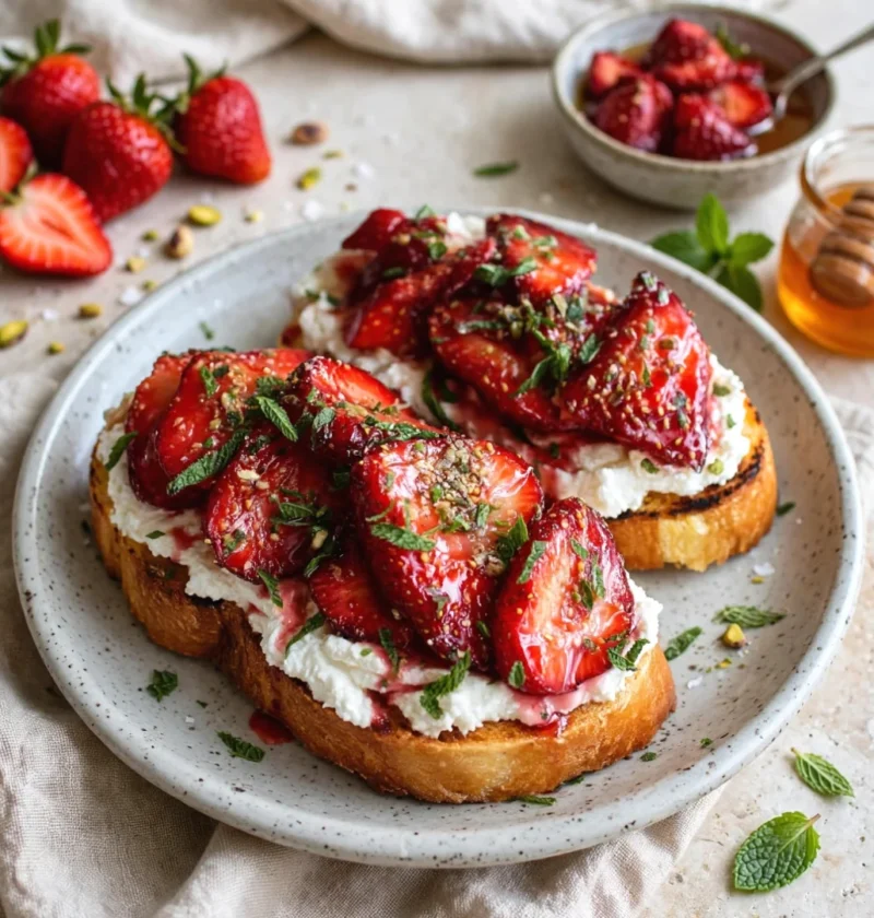 Roasted Strawberry Whipped Ricotta Toast