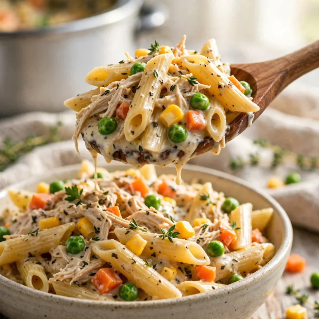Slow Cooker Chicken Pot Pie Pasta - Slow Cooker Chicken Pot Pie Pasta