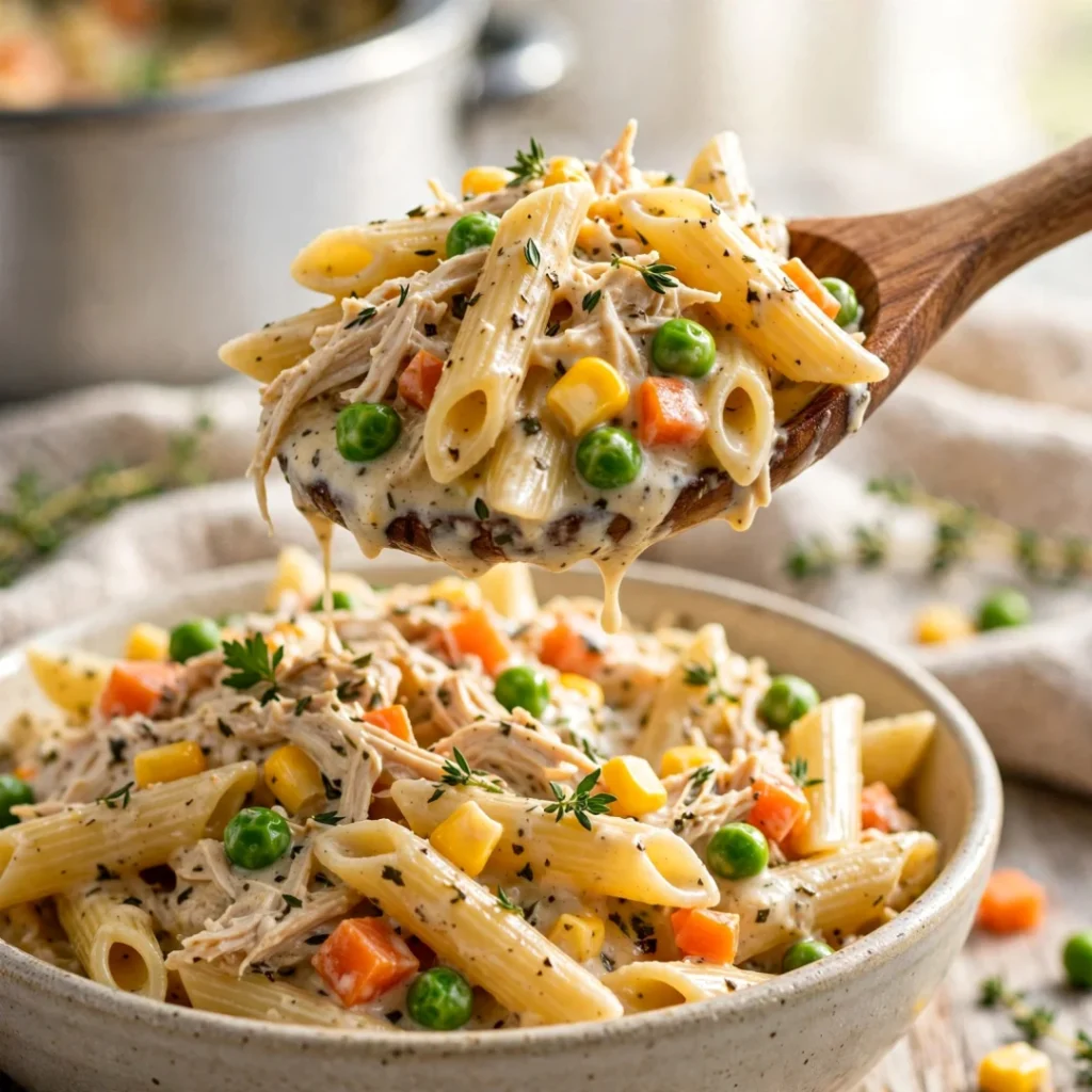 Slow Cooker Chicken Pot Pie Pasta