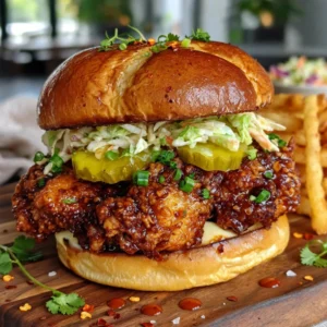 Tasty and Delicious Spicy Nashville Hot Chicken Sandwich