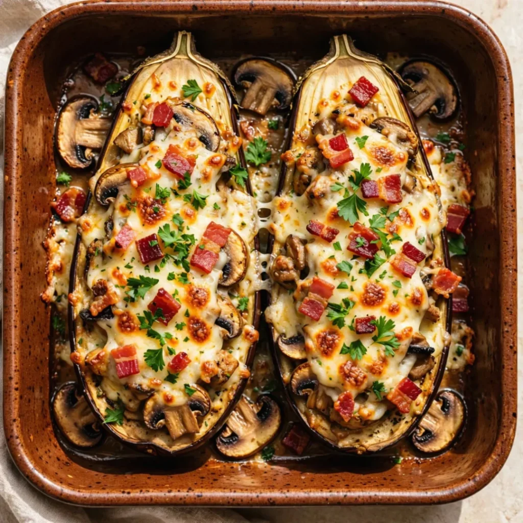 Cheesy Bacon Mushroom Stuffed Eggplant: A Must-Try Recipe! - Cheesy Bacon Mushroom Stuffed Eggplant: A Must-Try Recipe!