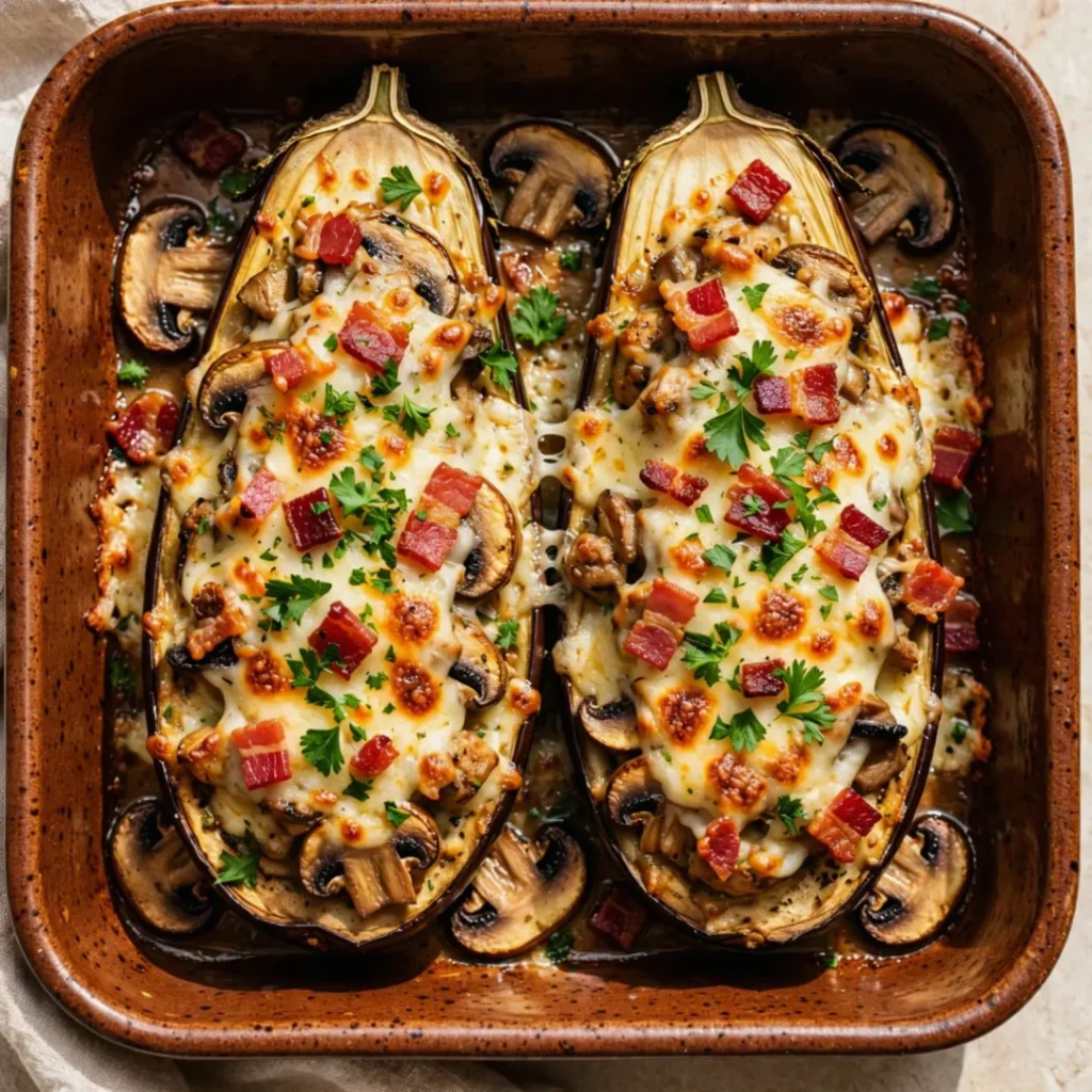 Cheesy Bacon Mushroom Stuffed Eggplant: A Must-Try Recipe!