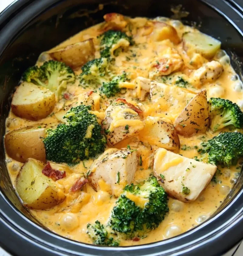 Crockpot Cheddar Broccoli Chicken and Potatoes