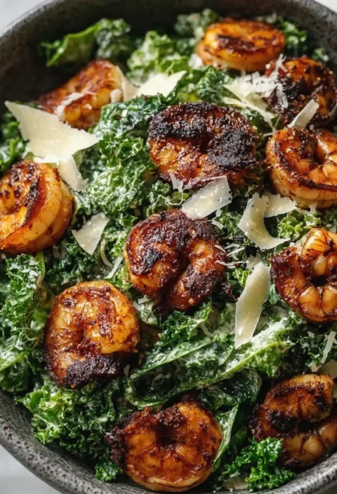 Spicy Blackened Shrimp Kale Salad