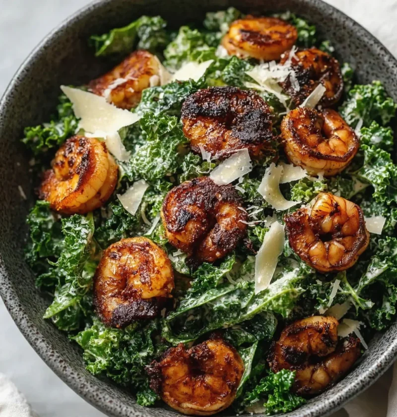 Spicy Blackened Shrimp Kale Salad