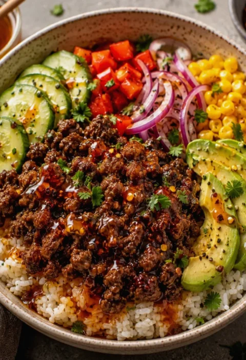 Sweet Hot Honey Ground Beef Bowl