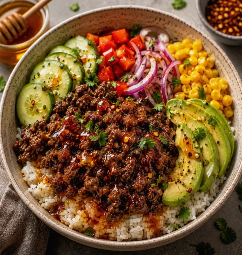 Sweet Hot Honey Ground Beef Bowl