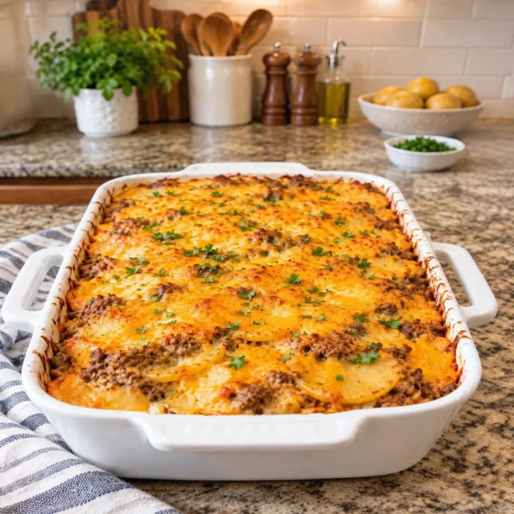Cheesy Beef And Scalloped Potato Casserole Recipe Delight!