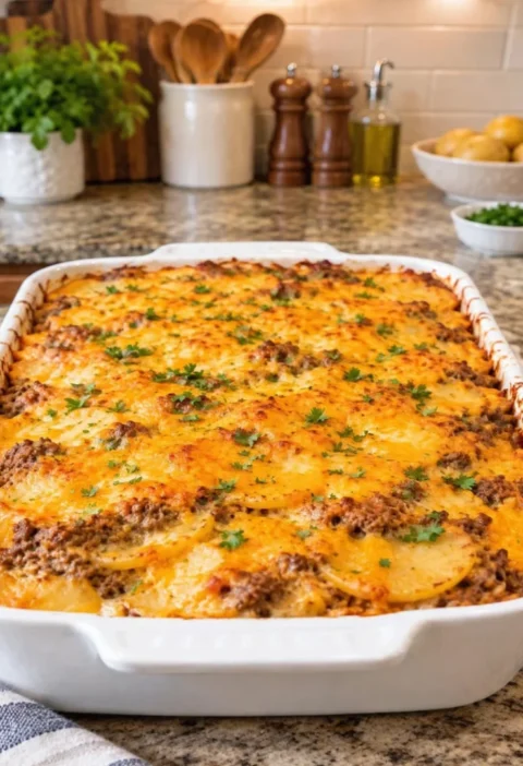 Cheesy Beef And Scalloped Potato Casserole