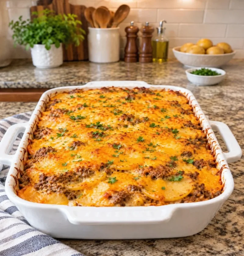 Cheesy Beef And Scalloped Potato Casserole