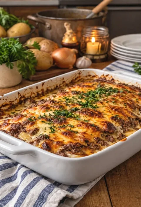 Cheesy Garlic Beef Roast Casserole
