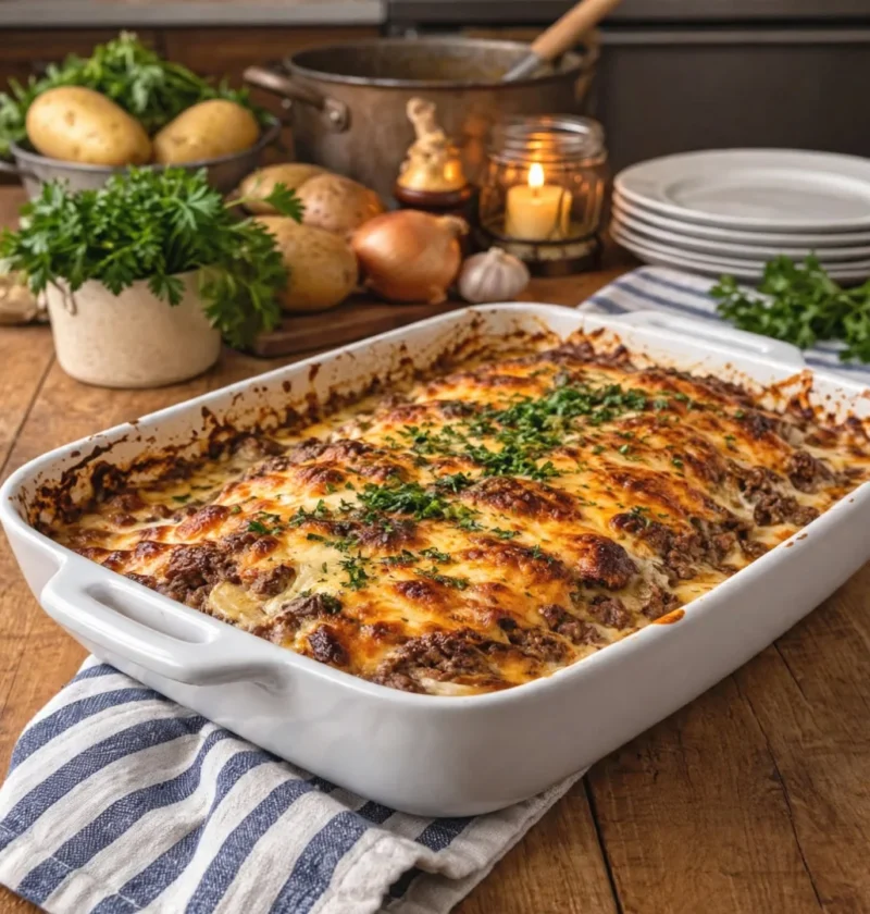 Cheesy Garlic Beef Roast Casserole