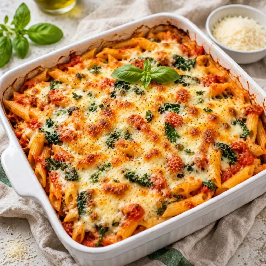 Cheesy Tomato and Spinach Pasta Bake – Easy and Delicious - Cheesy Tomato and Spinach Pasta Bake – Easy and Delicious