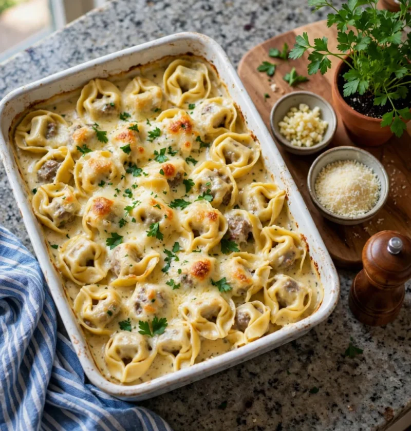 Garlic Parmesan Beef Tortellini in Creamy Sauce