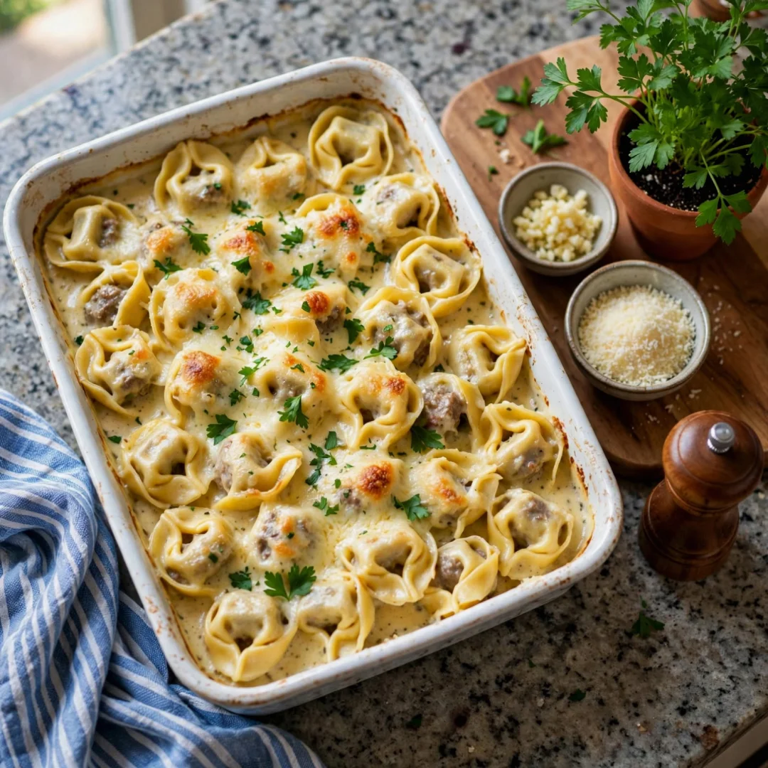 Garlic Parmesan Beef Tortellini in Creamy Sauce