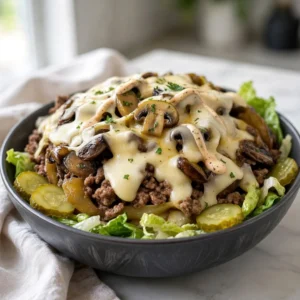 Keto Mushroom Swiss Burger Bowl