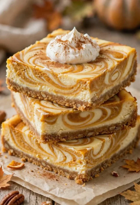 Keto Pumpkin Swirl Cheesecake Bars