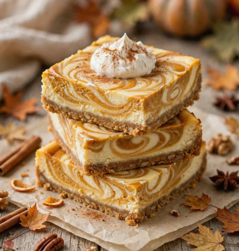 Keto Pumpkin Swirl Cheesecake Bars