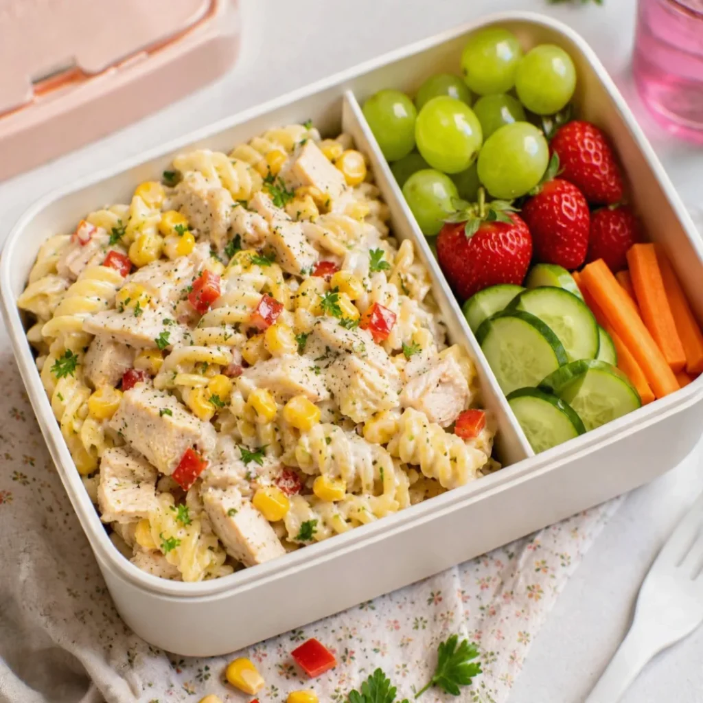 Lunchbox Creamy Chicken and Sweetcorn Pasta Salad – Fresh and Delicious - Lunchbox Creamy Chicken and Sweetcorn Pasta Salad – Fresh and Delicious