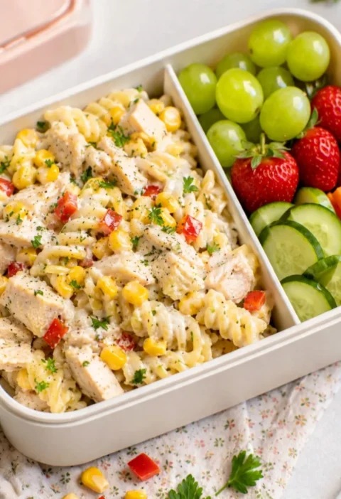 Lunchbox Creamy Chicken and Sweetcorn Pasta Salad