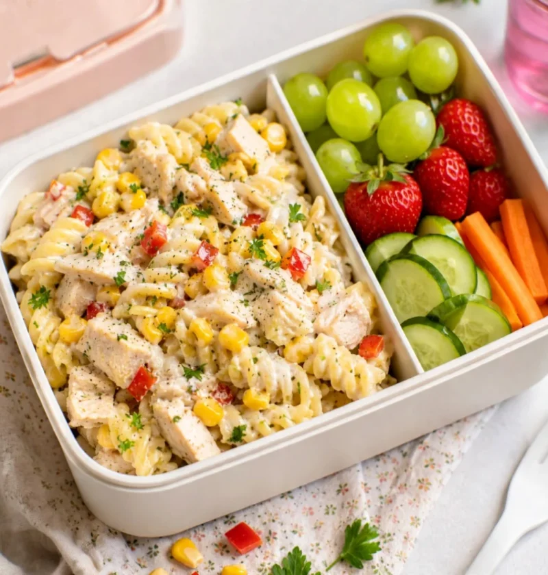 Lunchbox Creamy Chicken and Sweetcorn Pasta Salad