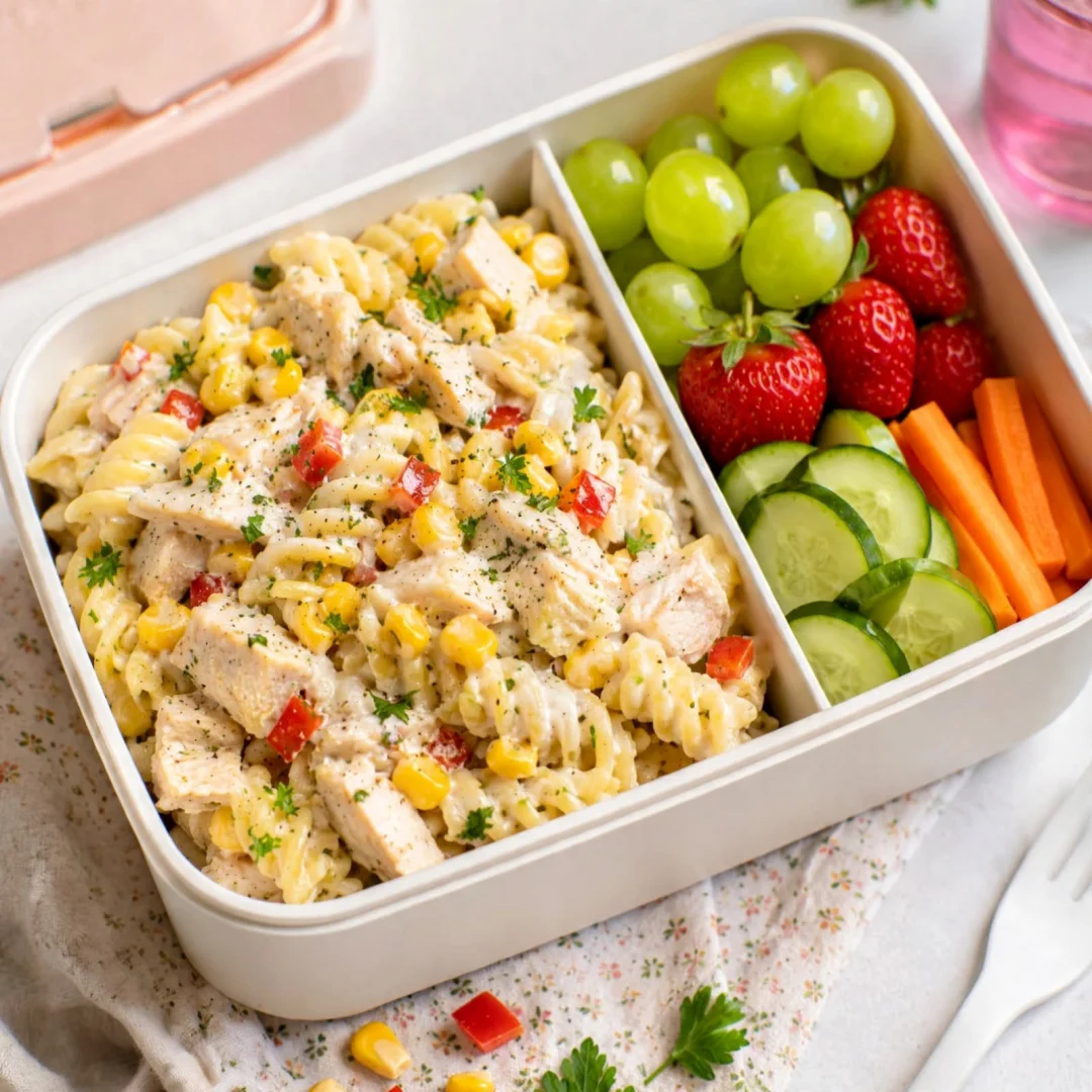 Lunchbox Creamy Chicken and Sweetcorn Pasta Salad