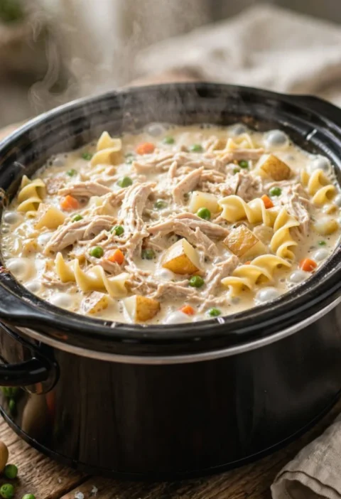 Slow Cooker 4-Ingredient Amish Chicken Pot Pie Recipe