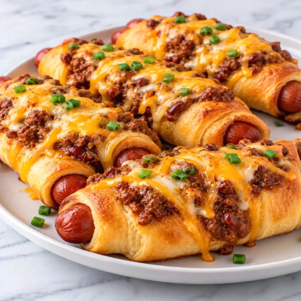 Cheesy Chili Crescent Roll Hot Dogs – Golden and Hearty