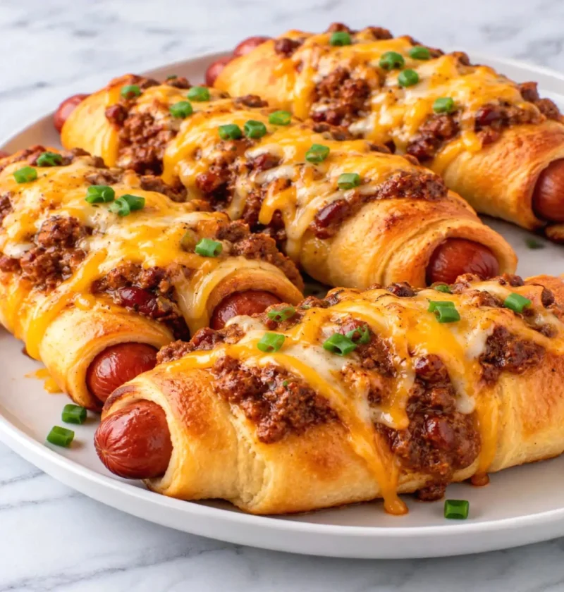 Cheesy Chili Crescent Roll Hot Dogs