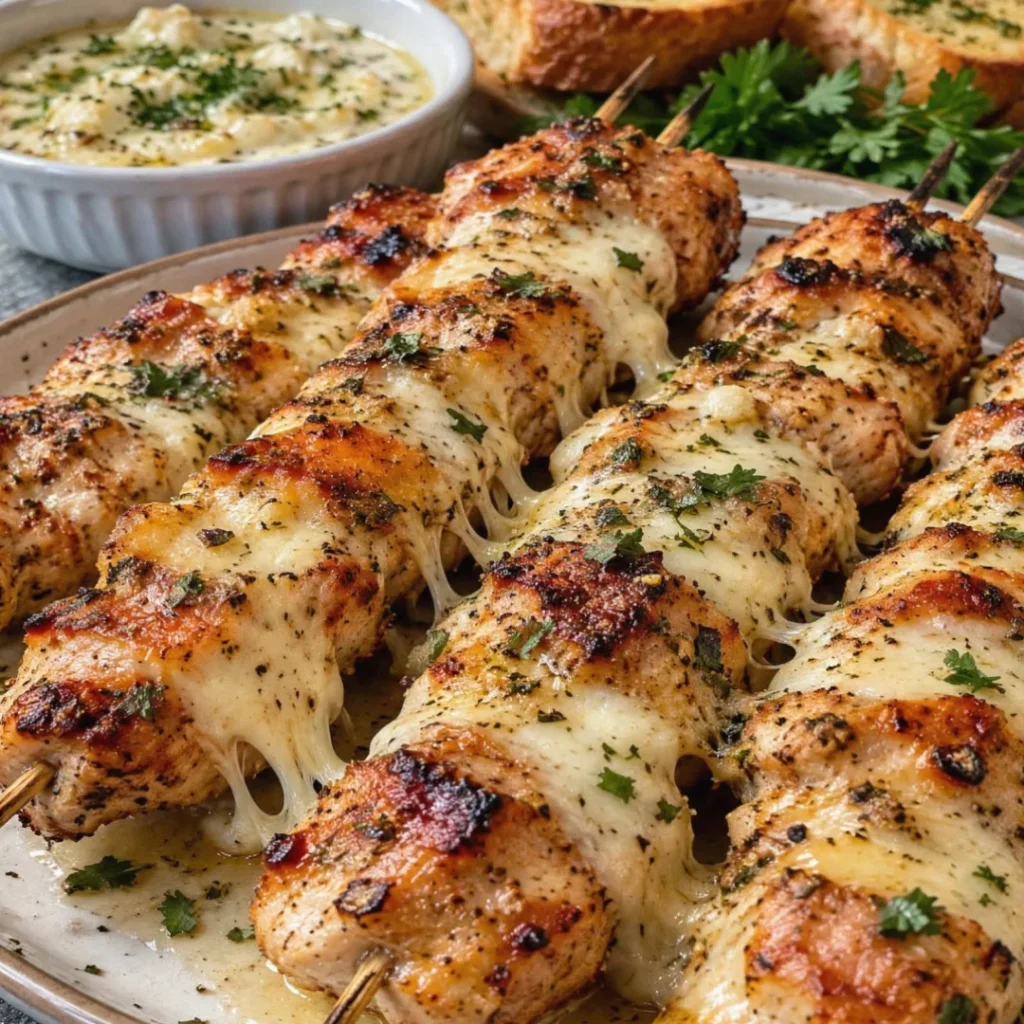 Cheesy Garlic Chicken Skewers: A Mouthwatering Delight!