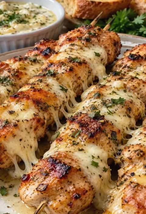 Cheesy Garlic Chicken Skewers
