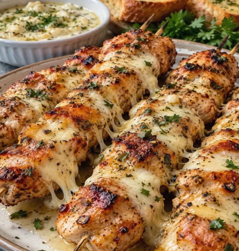 Cheesy Garlic Chicken Skewers