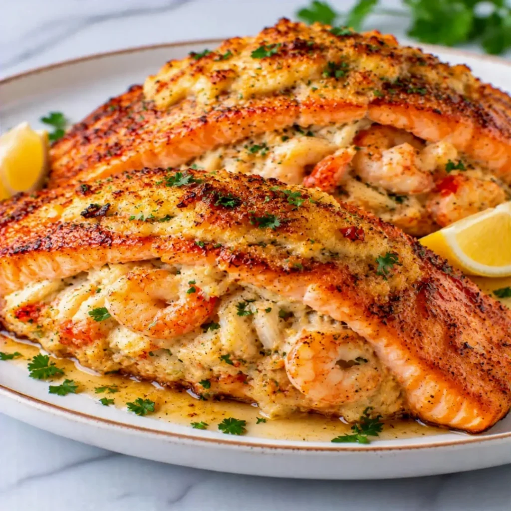 Crab and Shrimp Stuffed Salmon – Juicy and Flavorful