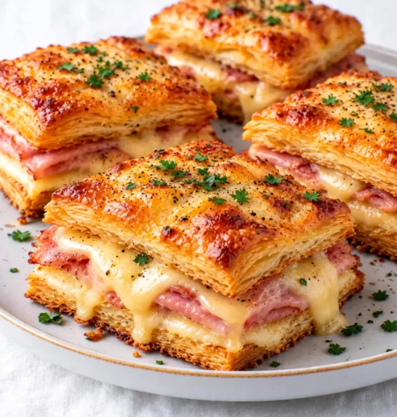 Ham & Cheese Puff Pastry Stacks