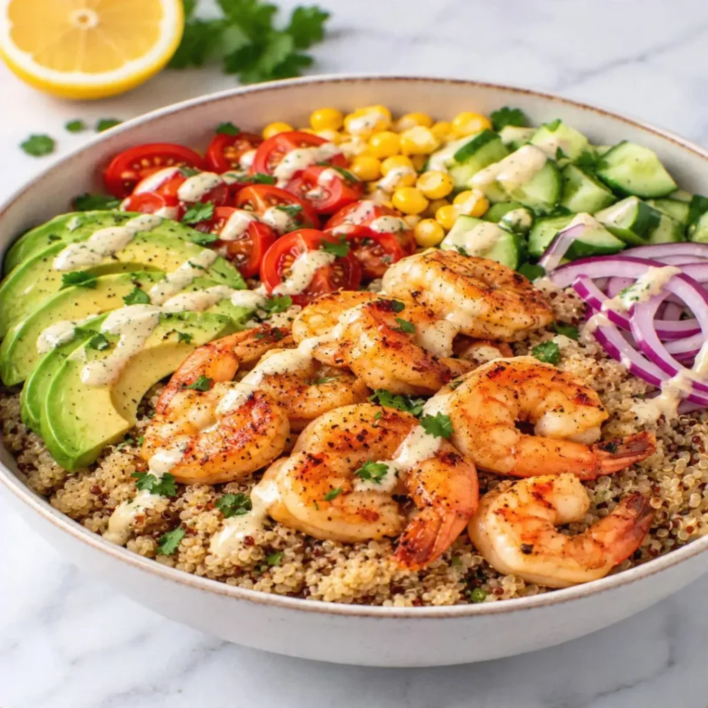 Healthy Quinoa Bowl with Shrimp – Fresh and Crunchy