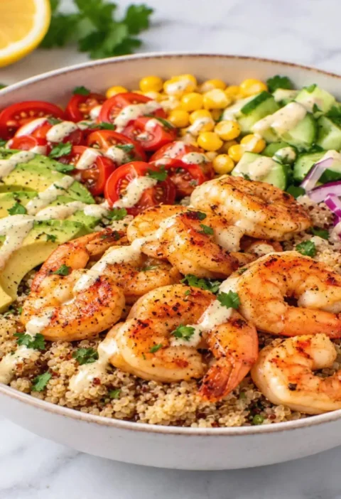 Healthy Quinoa Bowl with Shrimp