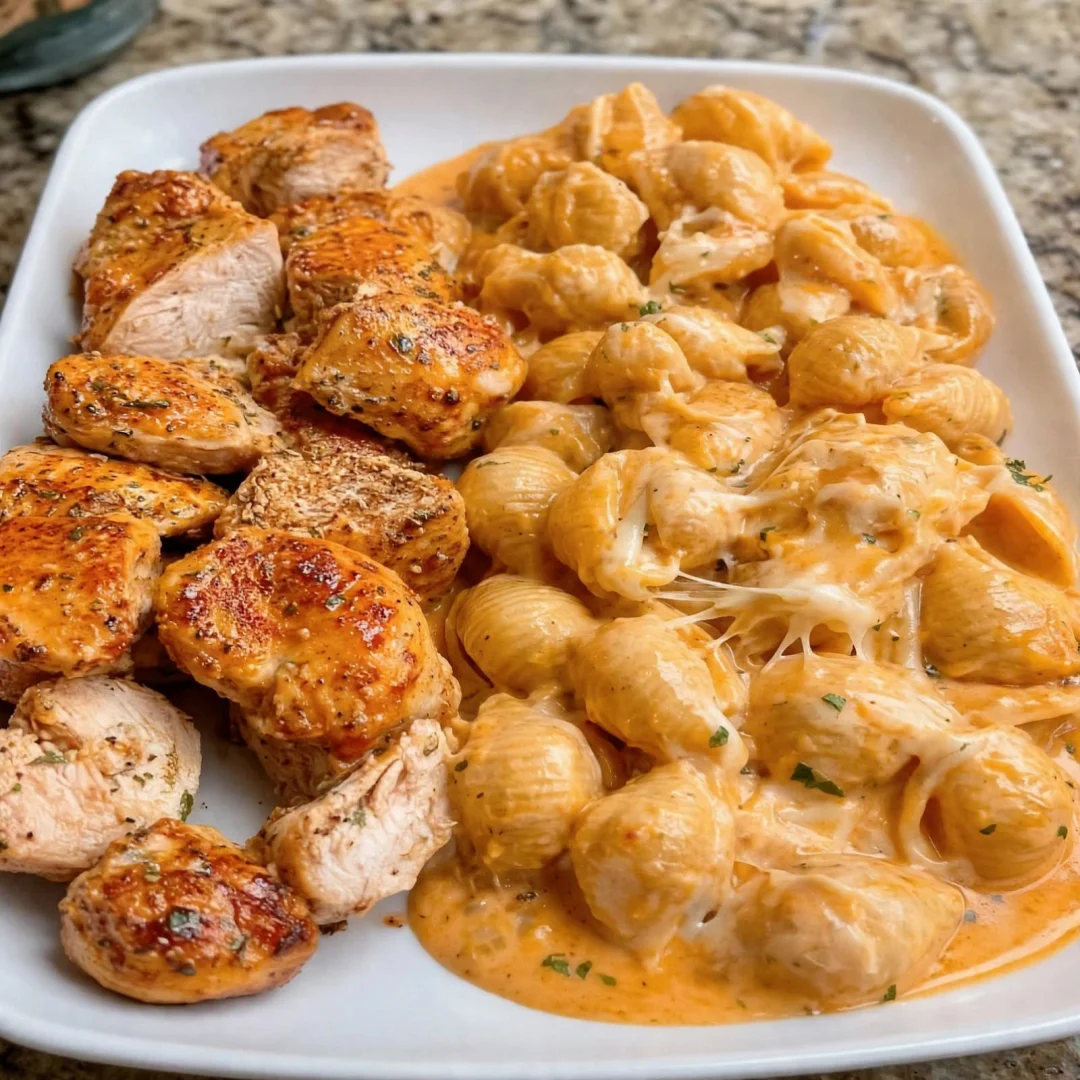 Italian Garlic Chicken with Creamy Velveeta Shell Pasta