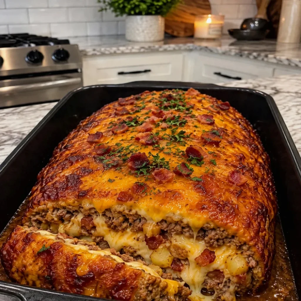 Stuffed cowboy meatloaf is the ultimate family dinner!